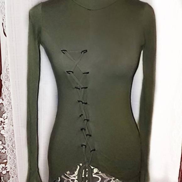 Banhina Mia Tops - BANHINA MIA Olive Green Laced Long Sleeve Sweater